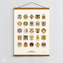 Load image into Gallery viewer, Illustrated Pennsylvania Dutch Foods poster in Arch C size, displayed in an engraved Addvent magnetic frame. Featuring 25 traditional dishes like soft pretzels, whoopie pies, Lebanon bologna, and corn pie, this larger print is perfect for kitchen decor and PA Dutch heritage lovers.