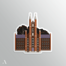 Load image into Gallery viewer, Franklin & Marshall haunted place sticker, 2” at longest point, featuring ghostly legends from this historic college in Lancaster, PA. Great for paranormal fans and local lore lovers.