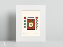 Load image into Gallery viewer, Apple Butter small print, matted to 8x10”, illustrating this rich, spiced spread that’s a staple in Pennsylvania Dutch kitchens. A beautiful folk art piece perfect for decorating your kitchen or for food lovers.