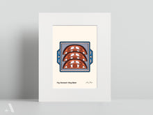 Load image into Gallery viewer, Pig Stomach (Hog Maw) small print, matted to 8x10”, featuring this hearty Pennsylvania Dutch dish made from stuffed pork stomach. A beautifully detailed folk art print for those who appreciate regional comfort food.