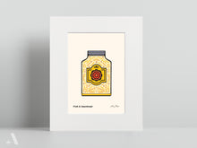 Load image into Gallery viewer, Pork & Sauerkraut small print, matted to 8x10”, illustrating this classic Pennsylvania Dutch dish made with pork and fermented cabbage. A detailed folk art print, perfect for rustic kitchen decor.