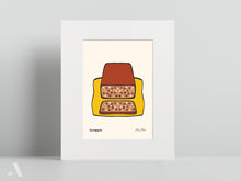 Load image into Gallery viewer, Scrapple small print, matted to 8x10”, featuring this traditional Pennsylvania Dutch breakfast dish, made from pork and cornmeal. A nostalgic addition to home decor and a must-have for food lovers.