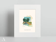 Load image into Gallery viewer, Lancaster Junction Trail small print, matted to 8x10”, showcasing a quiet, rural rail trail bordered by farmland and wildflowers. A perfect gift for outdoor enthusiasts and fans of Pennsylvania countryside.
