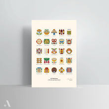 Load image into Gallery viewer, Illustrated Pennsylvania Dutch Foods poster featuring 25 traditional dishes, including soft pretzels, whoopie pies, long johns, Lebanon bologna, and corn pie. A perfect addition to kitchen decor for food lovers and PA Dutch heritage enthusiasts.
