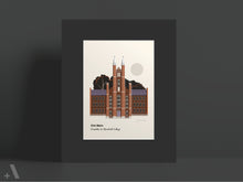 Load image into Gallery viewer, Old Main at Franklin &amp; Marshall College haunted places print, matted to 8x10” with a black matte, depicting the eerie legends and ghost stories surrounding this historic Lancaster college. Ideal wall art for lovers of haunted academia and local lore.
