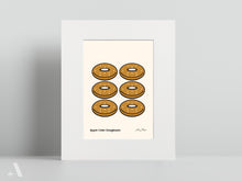Load image into Gallery viewer, Apple Cider Donuts small print, matted to 8x10”, showcasing this Pennsylvania Dutch favorite, coated in cinnamon and sugar. A sweet addition to kitchen decor or a perfect gift for food lovers.
