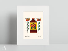 Load image into Gallery viewer, irch Beer small print, matted to 8x10”, capturing the essence of this popular Pennsylvania Dutch soda made from birch bark extract. A great folk art print to add a unique touch to your kitchen.
