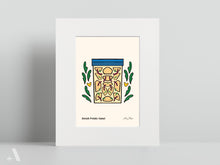 Load image into Gallery viewer, Amish Potato Salad small print, matted to 8x10”, illustrating this tangy, creamy dish made with mustard, eggs, and potatoes. A detailed folk art print, perfect for kitchen decor and food enthusiasts.
